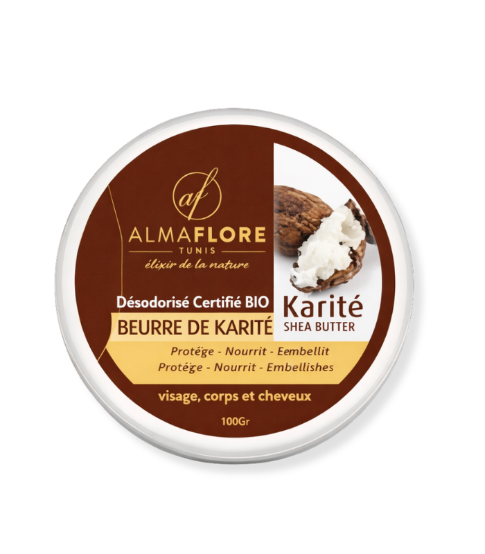ALMAFLORE BEURRE DE KARITE DESODORISE CERTIFIE BIO 100G
