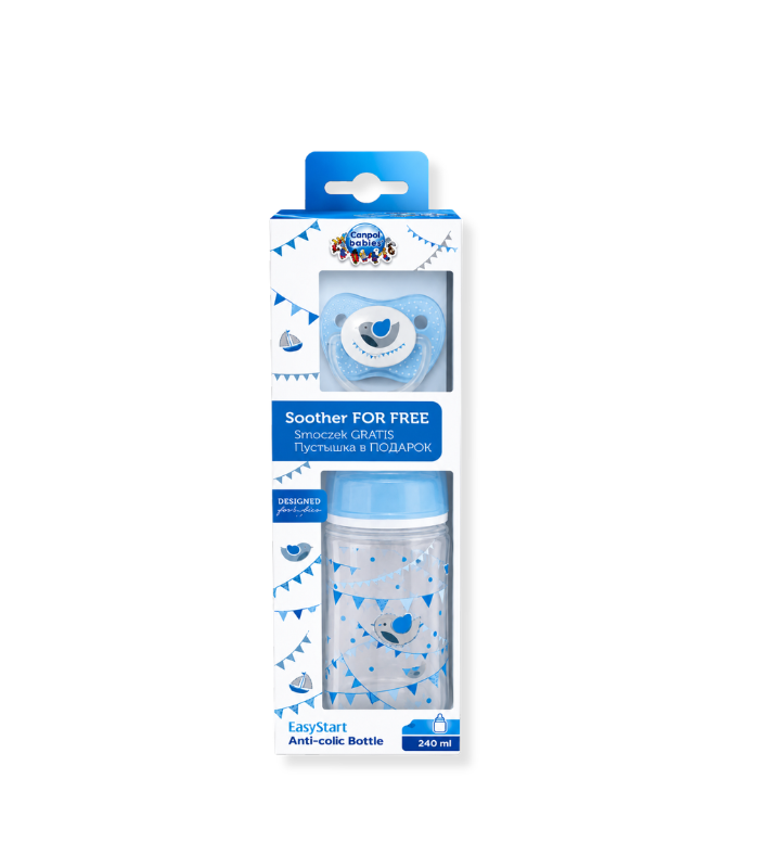CANPOL SET BIB PP COL LARGE 240ML +SUCETTE ORTHO 6-18M 0164 BLEU
