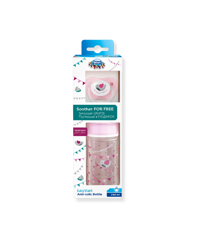 CANPOL SET BIB PP COL LARGE 240ML + SUCETTE ORTHO 6-18M ROSE CANPOL SET BIB PP COL LARGE 240ML + SUCETTE ORTHO 6-18M ROSE