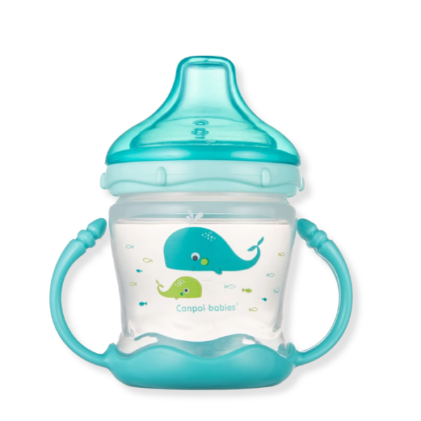 CANPOL TASSE D'APPRENTI BLEU SWEETS FUN A ANSES BEC SILIC 180ML 57300