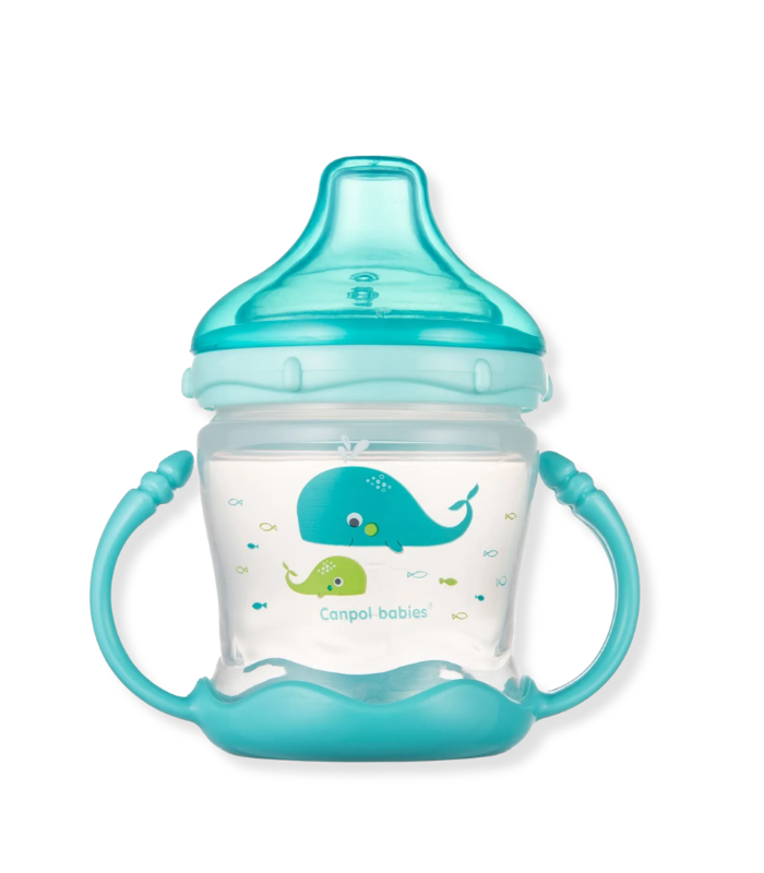 CANPOL TASSE D'APPRENTI BLEU SWEETS FUN A ANSES BEC SILIC 180ML 57300