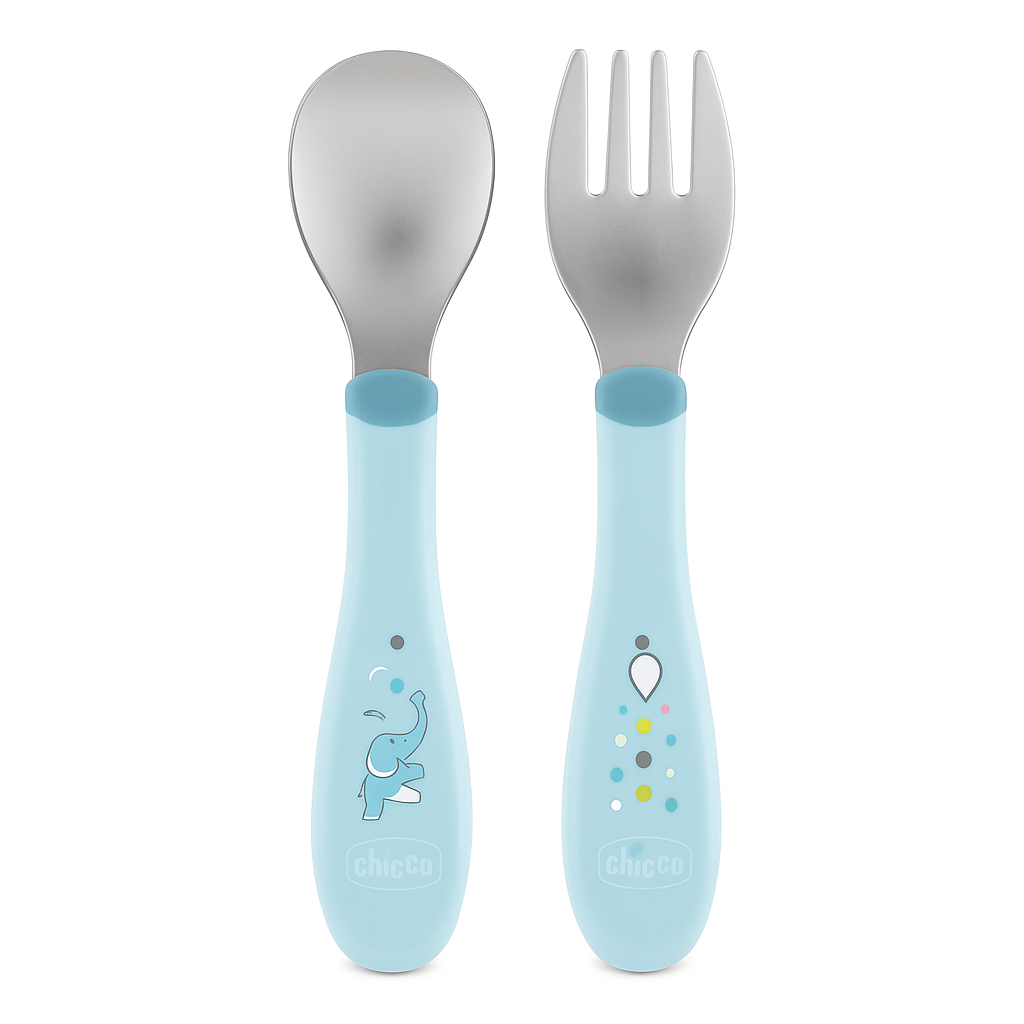 chicco-couverts-en-metal-bleu-18m- CHICCO COUVERTS EN METAL BLEU 18M+ – Image 1